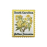 SANSFIUS South Carolina Yellow Jessamine Stamp Patch, Stage Flower Size 3 Inches Iron On Embroidery Patches for Hats Clothes Backpacks Jeans, Vintage DIY Sew On Patches, Fabric Patch, Vintage Gift