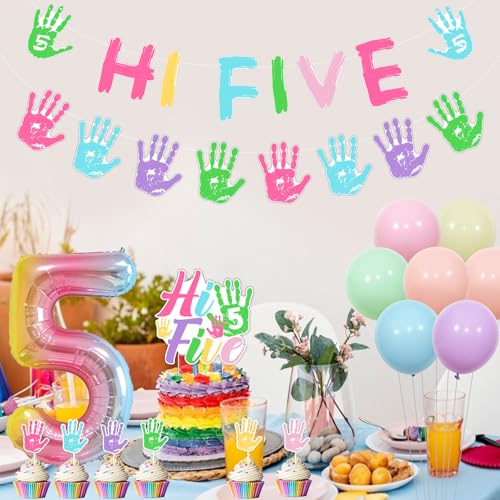Bannière imprimée à la main anniversaire 5 ans fille thème macaron