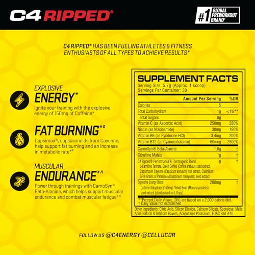 image for Cellucor C4 Ripped Pre Workout Powder Cherry Limeade | Creatine Free +