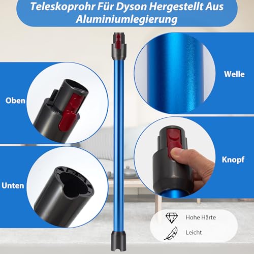 Verlängerungsrohr Kompatibel für Dyson V7 V8 V10 V11 V15, Dyson Teleskoprohr mit 2 Stück V7 V8 Filter für Dyson, Starre Verlängerung Saugrohr für Dyson V11 mit 2-in-1 Sauber Bürsten, Blau