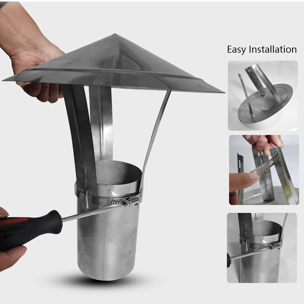 Tapa para chimenea, cubierta para conducto de chimenea de acero inoxidable 304 con tiras metálicas ajustables y guantes(150 mm/5.9 in)