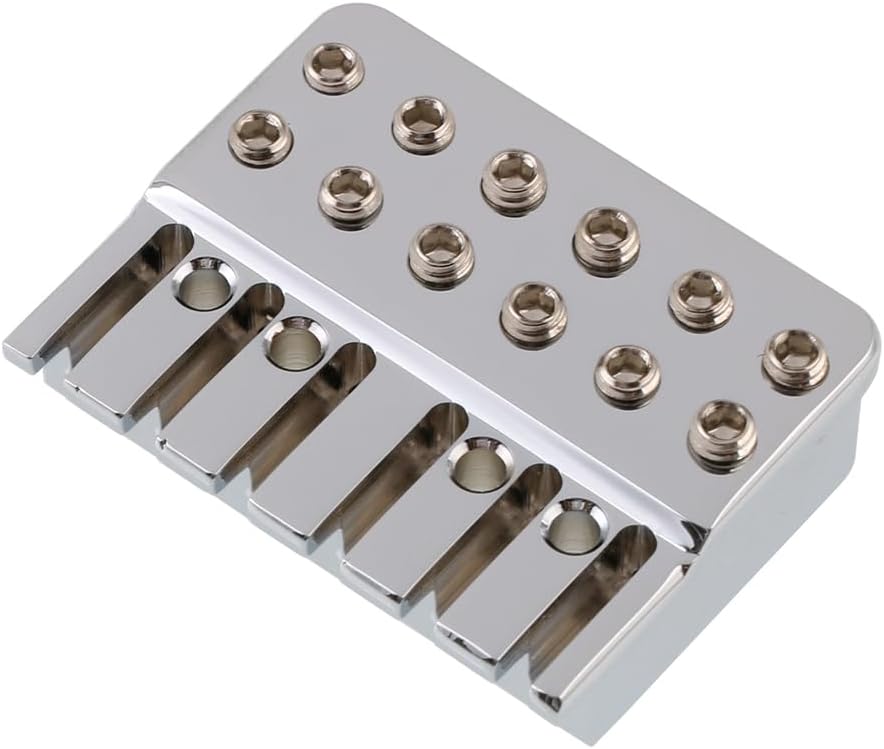 Chrome 6 String Headless Guitar Bridge Tailpiece & Brass String Lock, Locking Nut