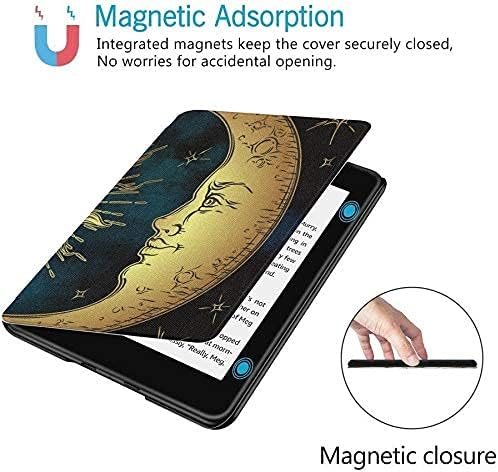 Colorful Star Slimshell Case for Kindle Paperwhite 10th Generation 2018 Release - Tarot Theme PU Leather Covers and Cases for Kindle Paperwhite 4 - Golden Sun Moon Face