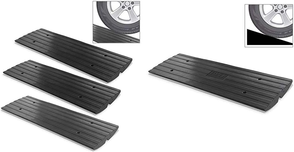 Pyle Car Driveway Adjustable Curb Ramps - 3 Pack Heavy Duty Rubber Threshold Ramp Kit Set w/Car Driveway Curb Ramp - Heavy Duty Rubber Threshold Ramp - Also for Loading Dock, Garage, Sidewalk