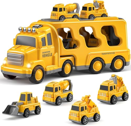 Transporte Truck Coche De Juguete Para niños De 3, 4, 5, 6 Años, Camiones De Juguete, Juguetes Niños Con 6 Camiones De Juguete, Regalo De Cumpleaños Para Niños De 1 a 6 Años (Camión de Construcción)