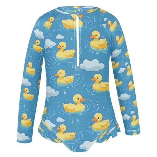 Yellow Ducks Swimming Rain Girls Long Sleeve Swimsuits One Piece Zipper Bathing Suit UPF 50+ Rashguard Swimwear2