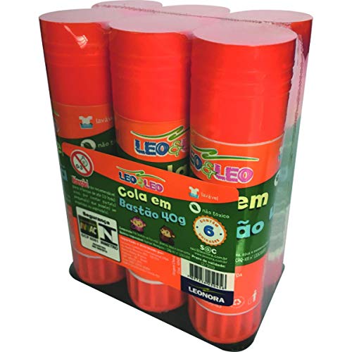 Cola Em Bastao Leo&Leo 40g - Pacote com 6, Leonora, 4545, Multicor, 40g