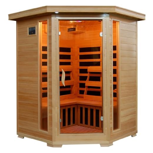 Sante Fe SA2412DX Infrared 3 Person Carbon Sauna with Bronze Tinted Tempered Glass Door Oxygen Ionizer CHROMOTHERAPY System Recessed Interior Lighting Magazine Rack and Sound System