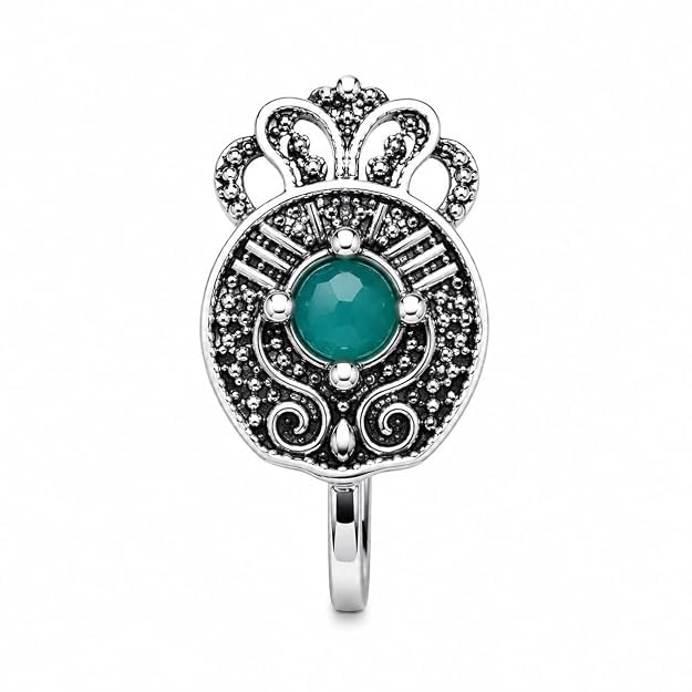 Jewellery Alluring Oxidised Silver Finishing Aqua Green Stone Stud Oval Ethnic Floral Shape Nose Pin | Ring | Without Piercing | Adjustable | Nose Ring | Nathiya | Nathani | For Women & Girls-image-28