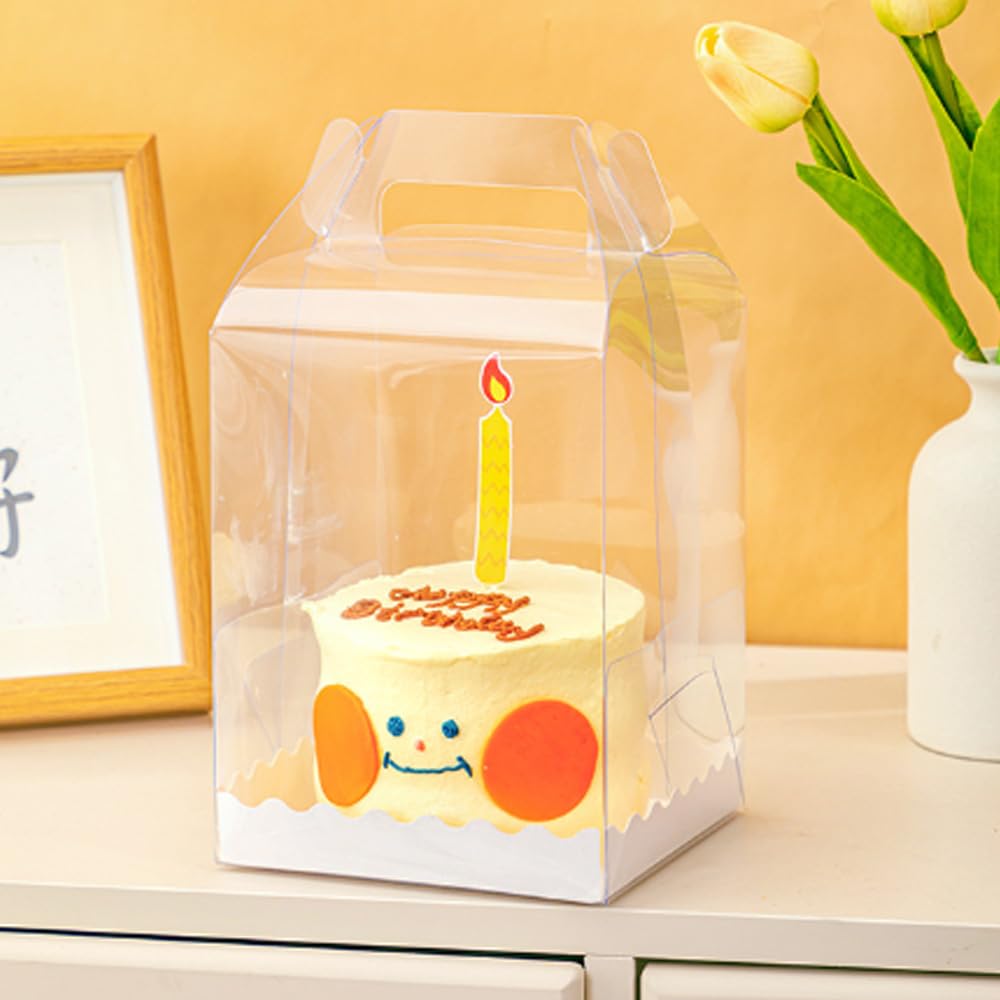 10Pcs Transparent Cake Box, Square Plastic Baking Box, Cupcake Containers, Display Box Carrier, Cake Holder for Candy Chocolate Dessert, White, Suitable for 3-6 Inch Cakes