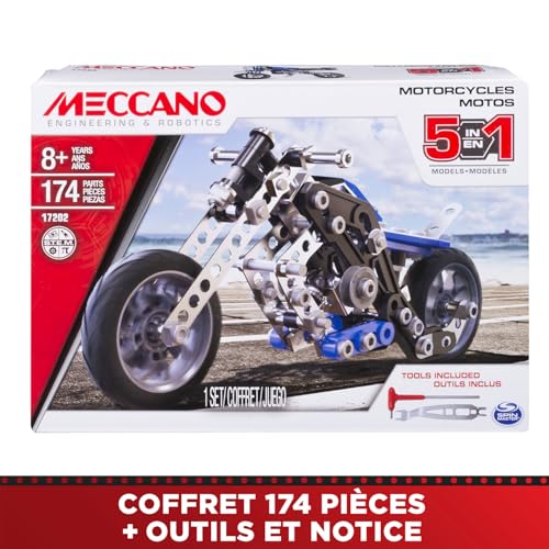 Bandai Meccano Moto 5 en 1 Coffret de Construction 5 Modèles 174 pièces 2 outils notice Kit Activité assemblage moto Jouet Enfant et + Idée Cadeau ado et collectionneurs APM20103 - vue 6