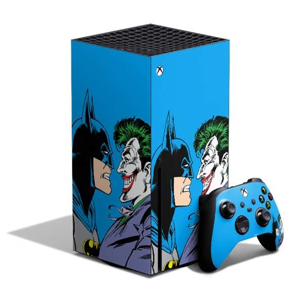 Skinit Decal Gaming Skin Compatible with Xbox Series X Bundle - Officially Licensed DC Comics The Joker vs Batman Vintage Art Design
