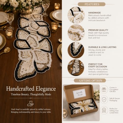 Image of Cotton Beautiful Beaded Table Runner Craftsmanship Pack of 1 Measure 13 * 36 Inches Thanksgiving - Occasional Decoration, Medium, Black