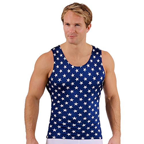 I.S.Pro USA Insta Slim Athletic Compression Activewear Muscle Tank for Training Workout Fitness Shapewear - Blue w/White Stars - X-Large