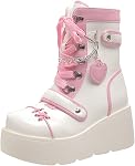 Ulalaza Women's Goth Platform Ankle Boots with Bat Wing Buckles Chunky Block Heels Round Toe Zipper Punk Motorcycle Combat Boots Comfy Short Gothic Booties