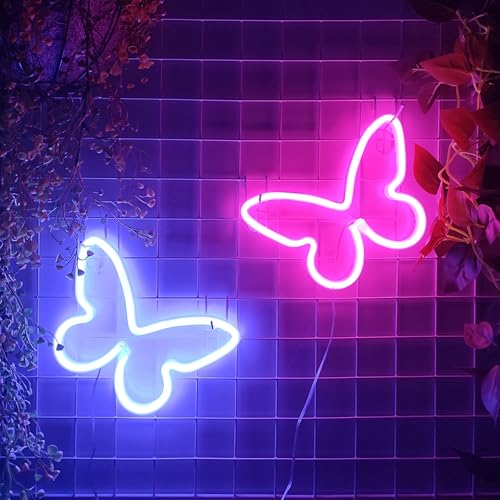 Image of JYWJ Butterfly Neon Sign,USB or 3-AA Battery Powered Neon Light,LED Table Decoration,Bedroom Wall Decoration,Birthday Gift,Wedding Supplies Business Gift(Blue)