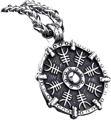 MIYU - Collar de brújula de runa vikinga de acero inoxidable para hombre estilo vintage con amuleto protector y dije de amuleto para regalo de