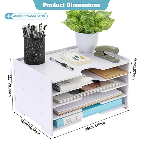 Desktop Paper Organizer Tray 4 Tier,Desk File Paper Sorter Tray Wooden Document Mail Letter Storage Tray White File Tray Rack For Office School Home Magazine Scrapbook Paper Folders ,14✕11 ✕ 9 Inchs #TOP4