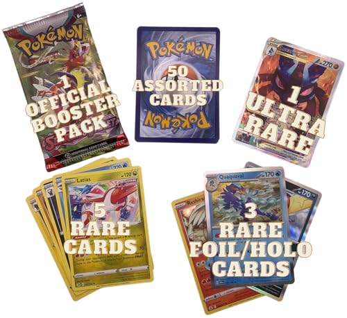 Ultra Rare Bundle - 50 Cards, 5 Rare Cards, 3 Foil Cards, 1 Ultra Rare Card, 1 Official Booster Pack, Plus a Dragontooth Collection Box that is Compatible with Pokemon Cards