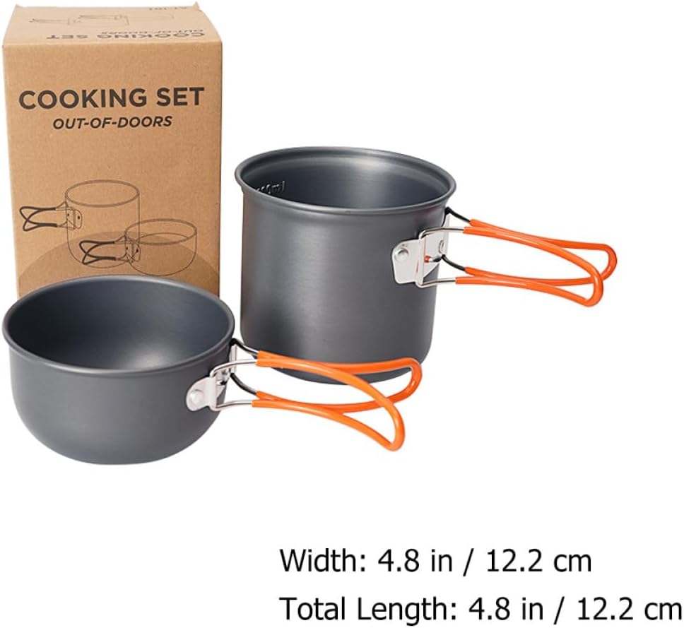 Mipcase Portable Camping Cookware Pot Set, Folding Handle Cooking Pot with Mini Bowl for Outdoor Picnic and Hiking, Lightweight Portable Cook Tool for Camping Kitchen Equipment