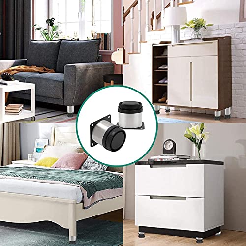 Furniture Cabinet Metal Legs Adjustable Stainless Steel Round Kitchen Feet, Furniture Leg For Diy Furniture, Sofa Table Cabinets Shelves Black And Silver 50 X 50Mm Pack Of 4 + 16X Screw #TOP6