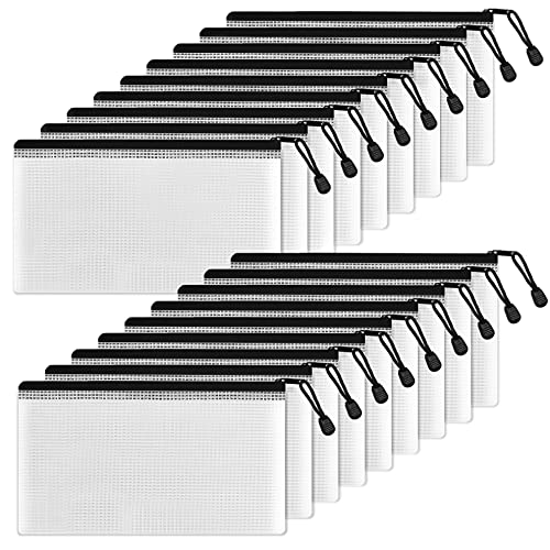 Image of SUNEE Plastic Mesh Zip Pencil Pouch(Black,18 Pack), Zipper File Folder Bags for Office Supplies, Cosmetics, Travel Storage, Bills, Accessories Organizing Storage