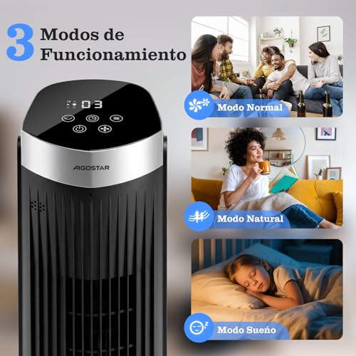 Miniatura 2 de Aigostar Ventilador De Torre Inteligente Con Mando A Distancia, Silencioso, 102 Cm, Pantalla Led, 3 Modos, 3 Velocidades, Temporizador 24 H, Oscilante, Wifi Bluetooth, Control App, Alexa Y Google Home