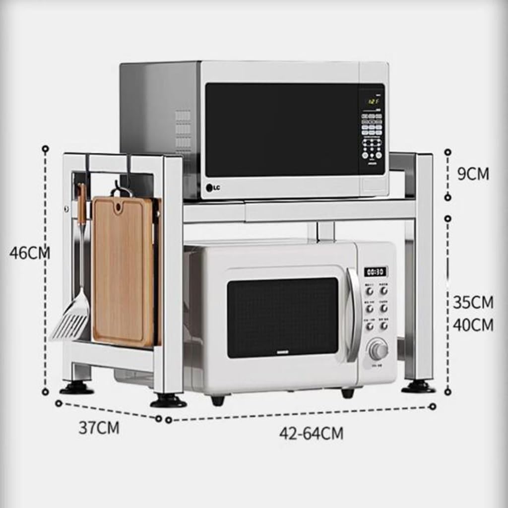 縦横伸縮する電子レンジ上ラック（レンジ台/レンジラック）｜通販のベルメゾンネット 伸縮自在の電子レンジの棚、台所カウンタートップの貯蔵のための台所棚、ステンレス鋼の電子レンジの棚のカウンタートップのオルガナイザーの