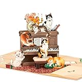 POPWOW Lovely Cats on Piano Pop Up Card, Funny, Cute, Cat Themed, 3D Greeting Card, Ideal Gifts for Cat Lover, Birthday, Valentines, Mother's Day, Kids, 5x7 - Includes Envelope And Message Note