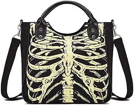 MEOKIM Gothic Backpack Canvas Bag Luminous Fashion Skull Crossbody Printed Bag Zipper Luminous Striped Shoulder Bag (Sternum Bag)