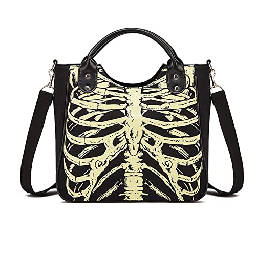 Gothic Backpack Canvas Bag Luminous Fashion Skull Crossbody Printed Bag Zipper Luminous Striped Shoulder Bag (Sternum Bag)