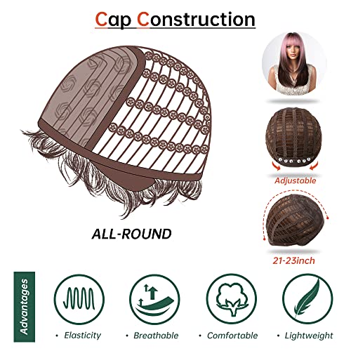 Testar Parrucca Rosa Da 20 Pollici Per Donna Parrucca Ombre Marrone Rosa Con Frangetta Parrucca Diritta A Strati Lunghi Parrucca Resistente Al Calore Per Cosplay Uso Quotidiano - 6