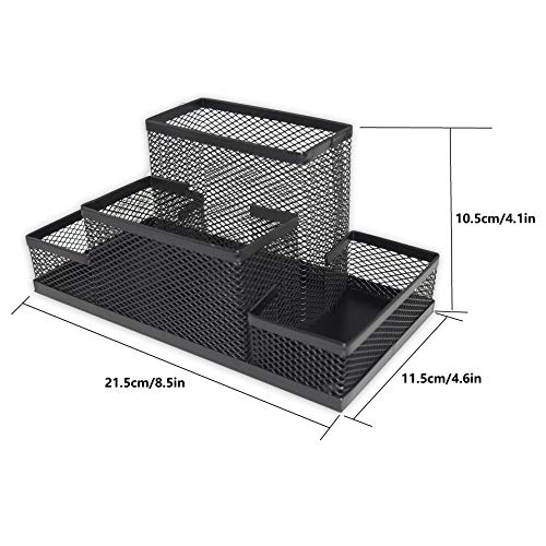 Fengtaiyuan T02 Black-Plus, Big Black Metal Wire Mesh Pencil Holder, Desktop Organizer #TOP4