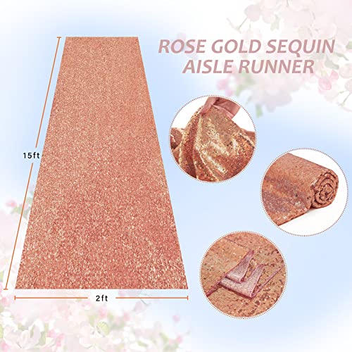 Aisle Runners for Wedding 2FT×15FT Rose Gold Sequin Aisle Runner Long Carpet Runner for Wedding Ceremony Walkway