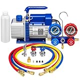 VIVOHOME AC Vacuum Pump and Manifold Gauge Set, 3.5 CFM 1/4 HP Single Stage Car AC Vacuum Pump Kit with 5ft Hoses for R134a R12 R22 R502, AC Service Kit for HVAC Mini Split Air Conditioner