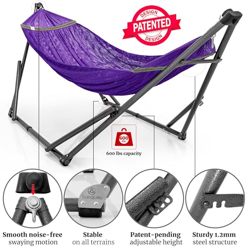 Image of Tranquillo Combo x2 Hammocks with Stand for Outside & Tree Straps, Heavy Duty Hammock with Stand 600lbs for Indoor Outdoor Patio Backyard, x2 Hammocks for 2 Person (Combo - Purple, Medium)