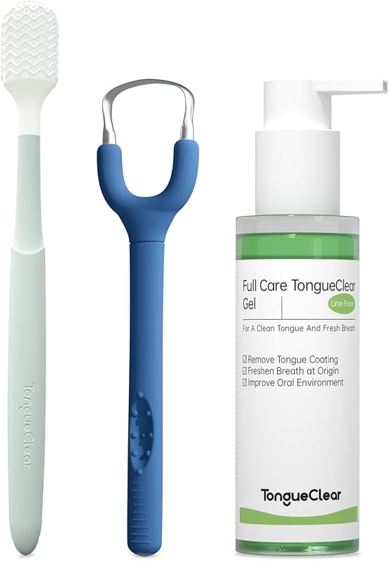 Kit raspador de lengua y limpiador de mucosas, adultos, aliento más fresco | Paquete de limpiador de mucosas bucales, cuidado personal esencial, azul