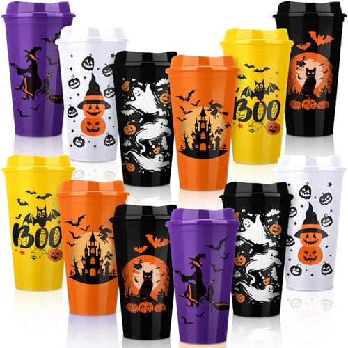 Pickmesh 12 Pack Halloween Tumblers 16 oz Witch Plastic Cups with Lid