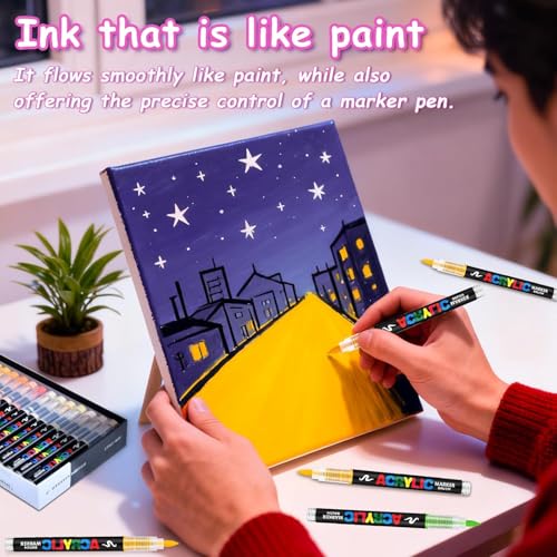 Image of Wafeeq Acrylic Paint Markers Set - Dual Tip Waterproof Paint Pens for Rock, Wood, Glass, Fabric & DIY Art Crafts