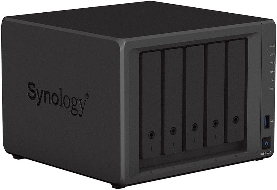 Synology DiskStation DS1522+ NAS Server with Ryzen 2.6GHz CPU, 32GB Memory, 40TB SSD Storage, 2TB M.2 NVMe SSD, 4 x 1GbE LAN Ports, DSM Operating System