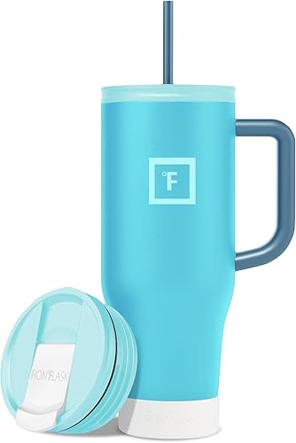 IRON FLASK Co-Pilot - Taza aislada con bota, pajita y tapas abatibles - Botella con soporte para taza para bebidas frías y calientes - A prueba de