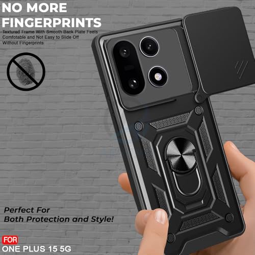 Image of AESTMO Tough Armor OnePlus 15 5G Bumper Back Case Cover | Ring Holder & Sliding Camera Shield Cover | 360 Degree Protection Back Case Cover for OnePlus 15 5G (Black)