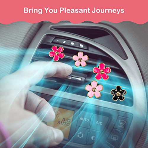 6 Pcs Daisy Flower Air Vent Clips, Catcan Cute Flower Air Freshener Car Clips Air Conditioning Outlet Clip For Car Vent Decor Colorful Car Inter Decor Accessories For Women (Black, Pink, Rose Red) #TOP6