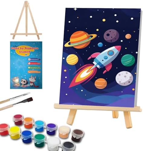 WEMEON Rakete Malen nach Zahlen ab 7 8 9 10 mit Rahmen und Staffelei | Rakete Malen Nach Zahlen Kinder Anfänger, Paint by Numbers für Mädchen und Junge mit Geschenk Box 20x30