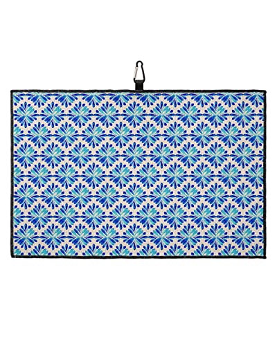 Ocomster Blue Flowers Golf Towel With Carabiner Clip, Hand Draw Pattern Vintage Linen Texture Microfiber Waffle Pattern Golf Towel, Golf Accessories For Cleaning Clubs And Balls, 24X16 In #TOP7