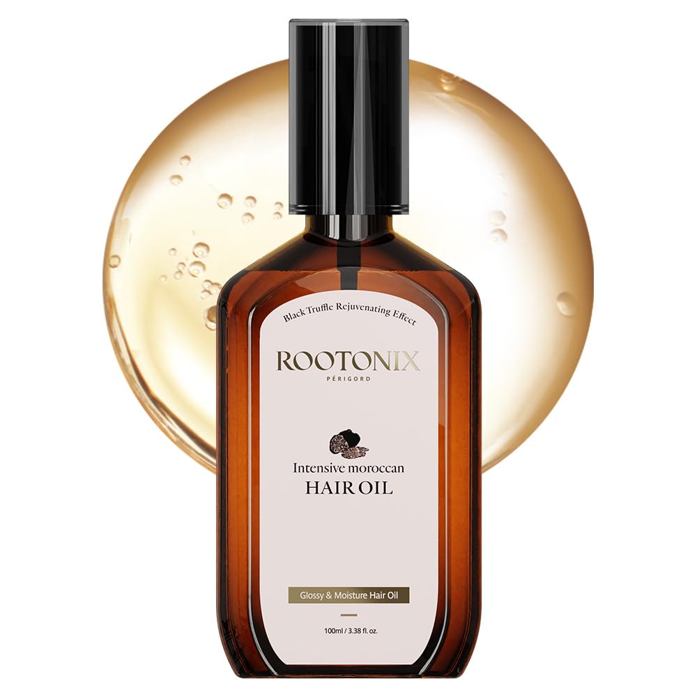 ROOTONIX Intensive Moroccan Hair Oil, Argan Oil for Damaged Hair, Non-Sticky Lightweight, Heat Protectant, Shine, Hydration, Frizz Control (3.38 fl oz /100ml)