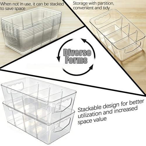 SPACELEAD 6 Pack Clear Pantry Organization Storage Bins with Dividers | Transform chaotic kitchen cabinets and refrigerators into a tidy food storage system. Easily find groceries and snacks. - Image 5