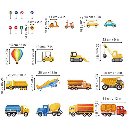 decalmile Construction Vehicles Wall Decals Cars Truck Transportation Wall Stickers Boys Bedroom Kids Room Playroom Wall Decor