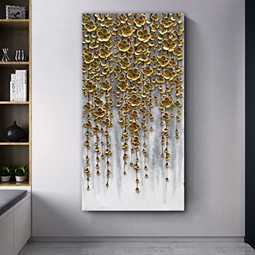 Epicler Art 3D Vertical Abstract Canvas Oil Painting Wall Art, 116X57Cm Golden Flower Painting Wall Art, Home Living Room Wall Decoration Abstract Painting Art #TOP6
