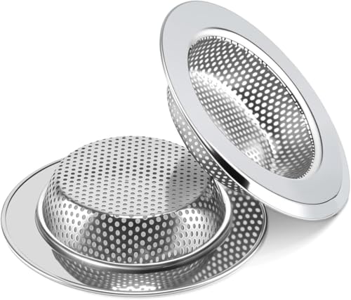 AskBed 2PCS Sink Drain Strainer Set -Stainless Steel Shower Hair Catcher Included 4.5 Inch Outer Diameter - Prevent Clogs and Keep Drains Clear in Bathroom and Kitchen Sinks